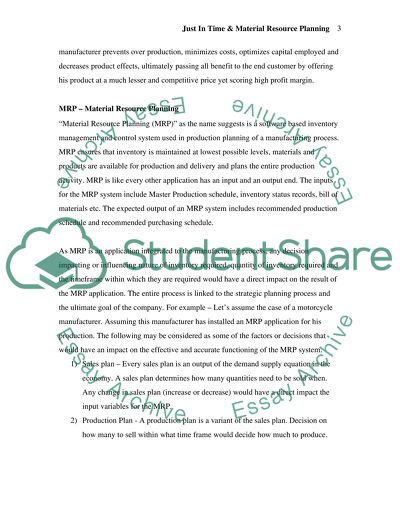 Operations Management - Just in Time and Material Resource Planning