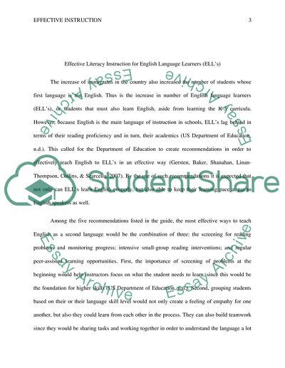 Effective literacy instruction for english learners