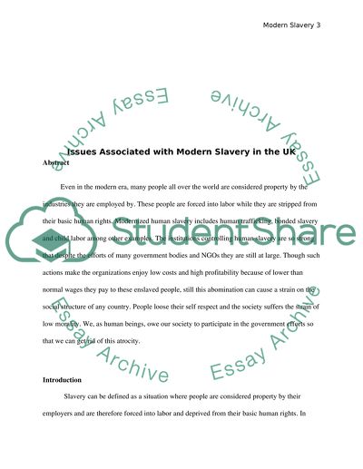 Issues Associated with Modern Slavery in the United Kingdom