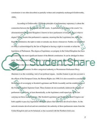 Constitutional and Administrative Law (Parliament Sovereignty in UK)