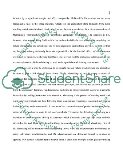 Fast Food Industry Marketing Towards Children