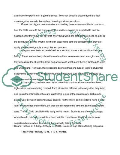 High Stakes Testing Programs by Finbarr Sloane