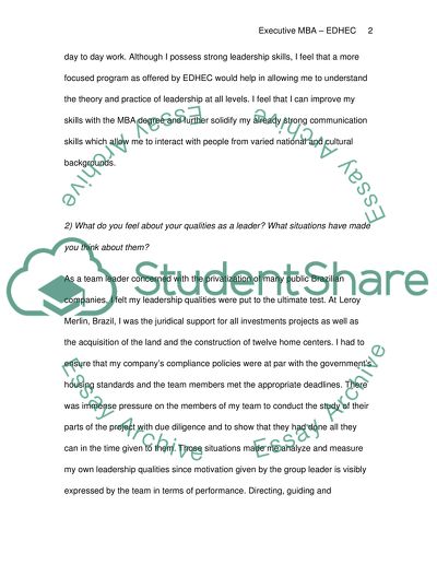 Essya for admission in an Executive MBA