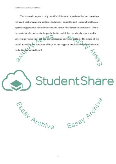 Health Promotion in Mental Health Care