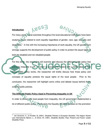 The Public Policy Used in Preventing Inequality in the UK