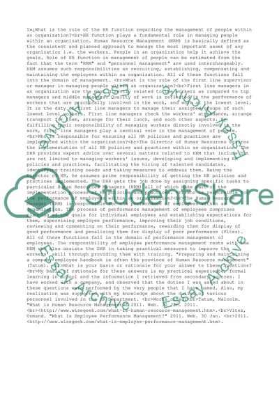 The Role of the HR Function Regarding the Management of People Within an Organization