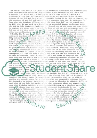 Web 2.0 And Enterprise 2.0 Concepts