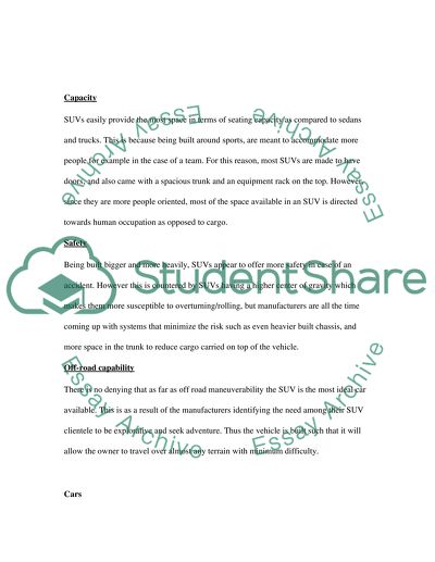 Evaluation paper , the topic is about whats the best model of car, Truck or SUV