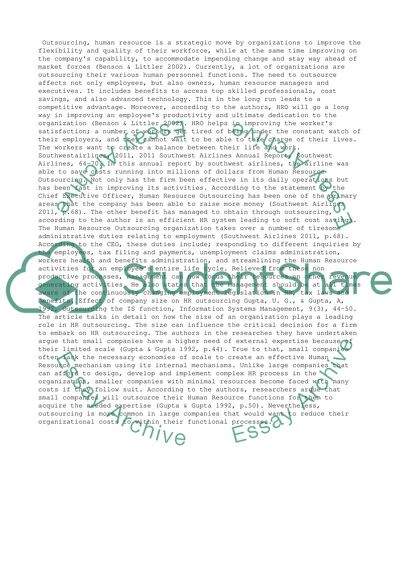 Annotated Bibliography - Outsourcing Human Resource Management