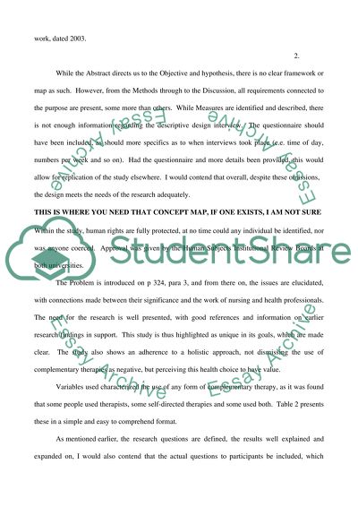 Research Critique on: Complementary Therapy Use Among Older Rural Adults