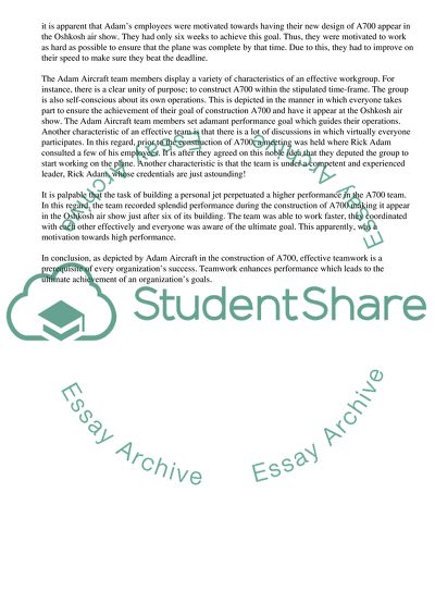 The Adam Aircraft Work Group/Team