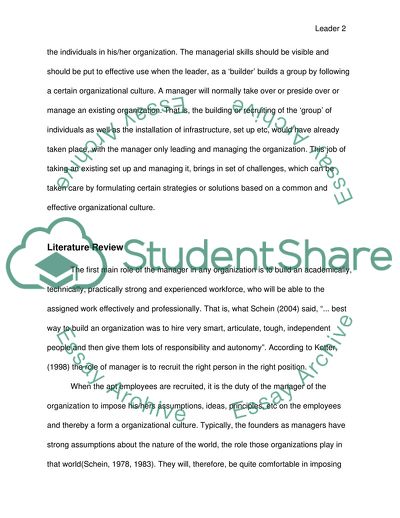 The Organizational Culture Created by the Leader