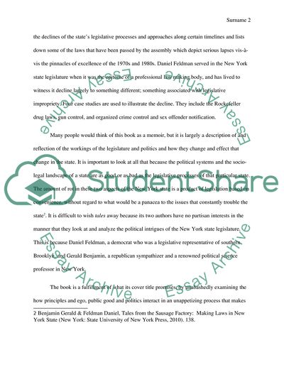 Analysis of Tales from the Sausage Factory: Making Laws in New York State Book