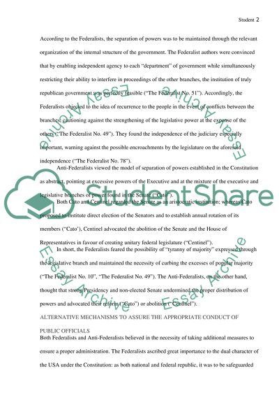 Analyzing the differing conceptions of separation of power held by Publius and Anti-Federalists