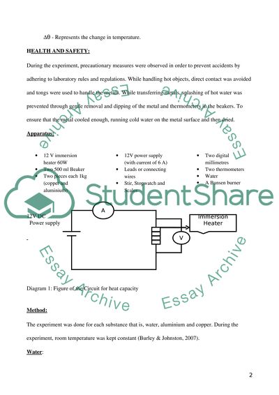 Determine Specific heat capacity of water and metals