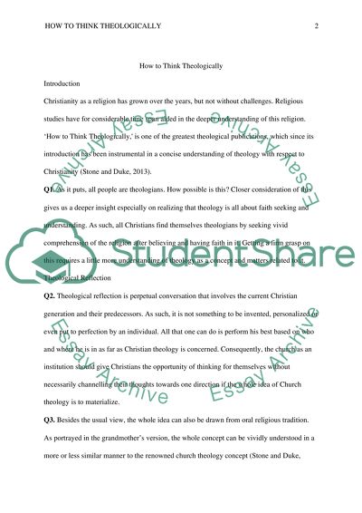 Reading Response Questions for How to Think Theologically from page 1 to 25