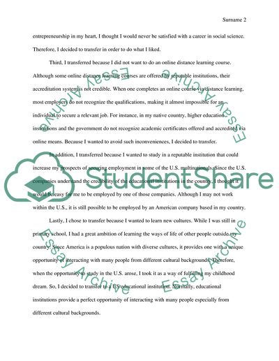 Reasons for College Transfer