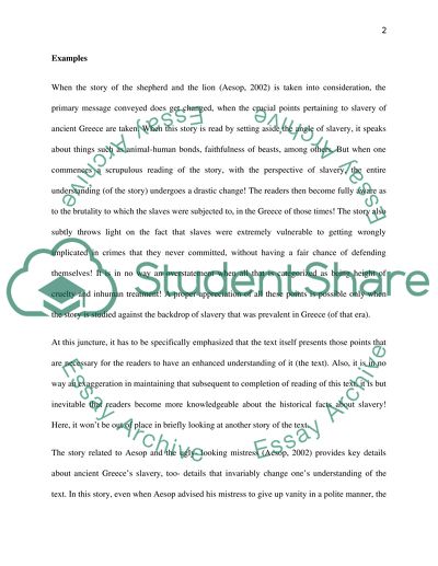 Ancient Greeces Facts Related to Slavery. The story of the shepherd and the lion (Aesop, 2002)