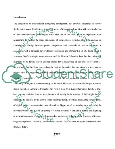 Current Transnational Family Care-Giving Arrangements