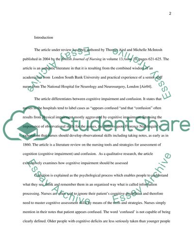 Nursing assessment: Nursing Tools and Strategies to Assess Cognition and Confusion