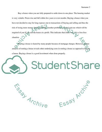 Advice to student about buying a house