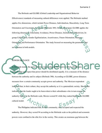 Aspects of Different Cultures Based on Hofstede and GLOBE Measurements