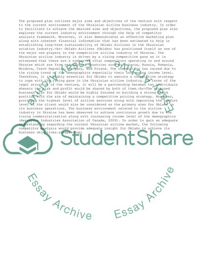 Business Plan for Oblako Airlines