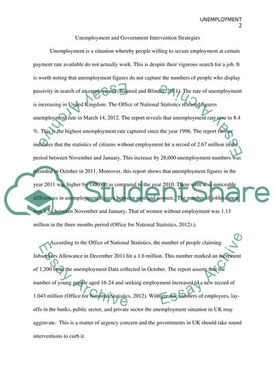 Unemployment and Government Intervention Strategies