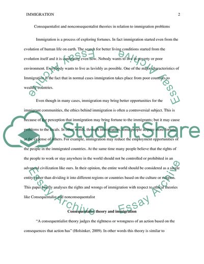 Consequentalist and Nonconsequentalist Theories in Relation to Immigration Problems