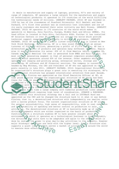 Hewlett Packard (HP) - Introduction to Business Organization