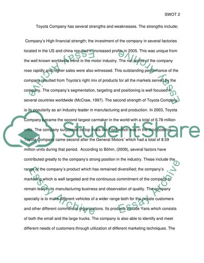 Toyota Company SWOT Analysis