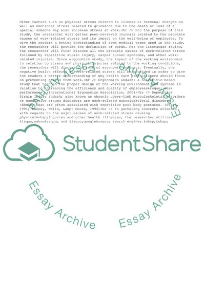 Work-Related Stress Causing Physical Injuries and Other Illnesses