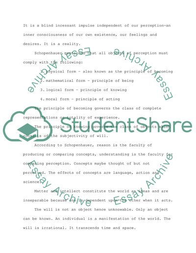 Schopenhauers Views of the World as Will and Representation