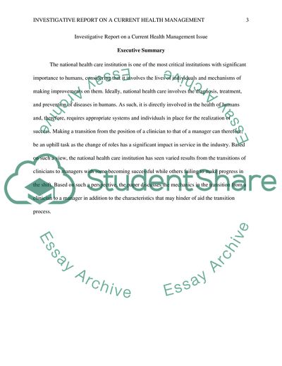 Current Health Management Issue