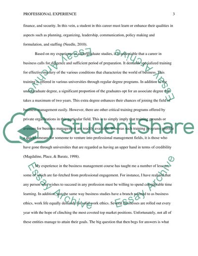 Professional Experience in Business Management