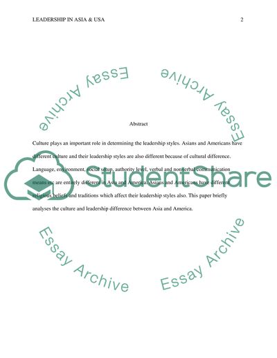 Leadership paper(whats the culture and leadership difference between Asia and U.S.A)