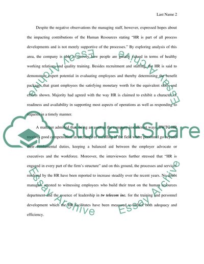 Management Perceptions of the Human Resources