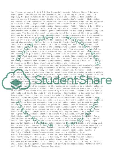 Describe key financial statements, including balance sheets and cash flow statements