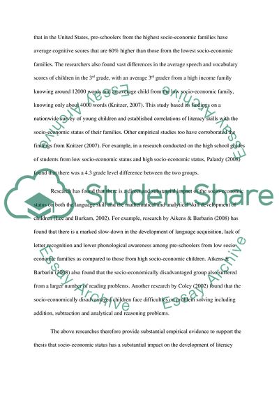 The Effects of Socioeconomic on School-Aged Childrens Literacy Skills