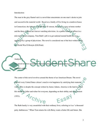 Textual analysis of the man in the gray flannel suit by sloan wilson (american dream theme)