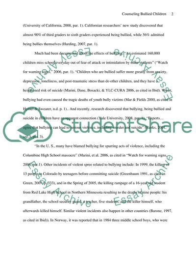 Providing school guidance with children that are being bullied