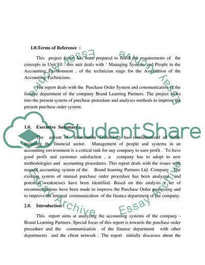The Accounting Systems of the Company - Brand Learning Partners: the Companys Organizational Structure