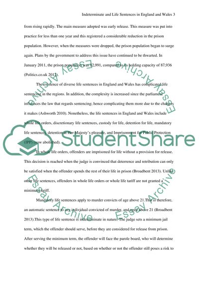 Indeterminate and Life Sentences in England and Wales