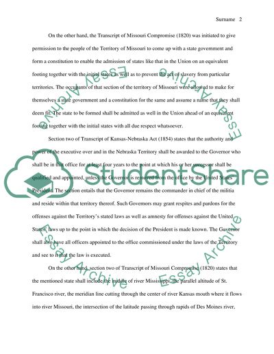 Comparison between the Transcript of Kansas-Nebraska Act and the Transcript of Missouri Compromise