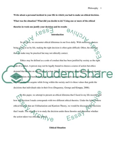 Personal Incident that Helped to Make Ethical Decision