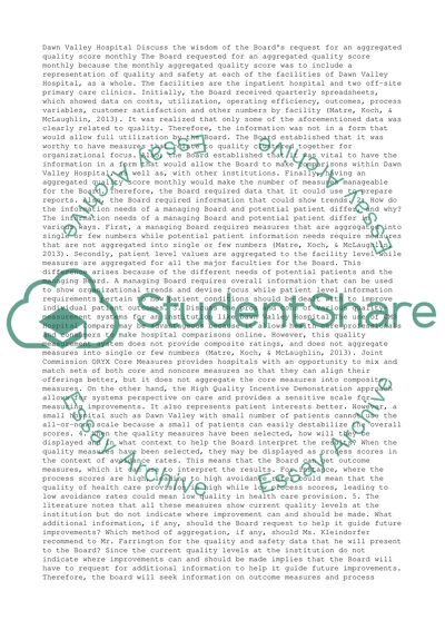Dawm valley hospital : selecting quality measures for the hospital board