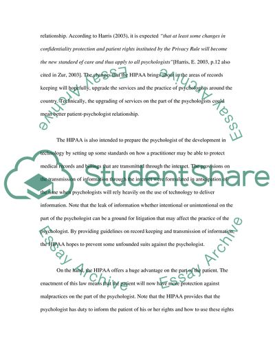 The Effects of Federal Laws and Regulations on the Practice of the Profession of a Psychologist