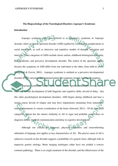 The Biopsychology of the Neurological Disorders Aspergers Syndrome