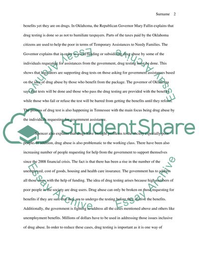 Why people on goverment assistance should be drug tested to recieve assistance