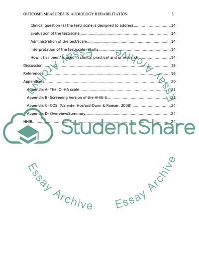 Outcome Measures in Audiology Rehabilitation